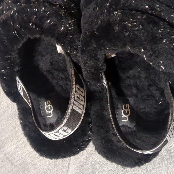 ugg fluff yeah metallic sparkle slides black silver women's size 5.5 - Picture 3 of 11